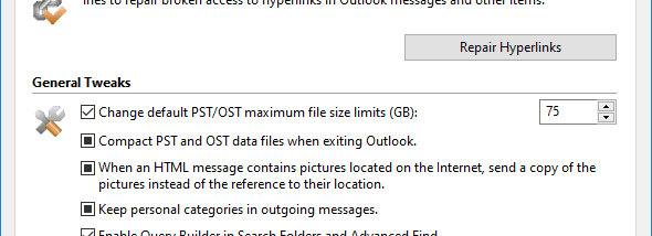 ReliefJet Tweaker for Outlook screenshot