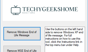 Remove Windows XP End of Life screenshot