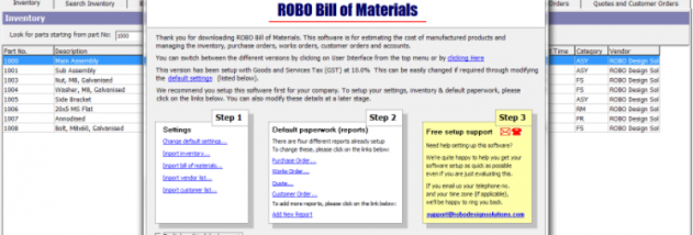 ROBO Bill of Materials screenshot
