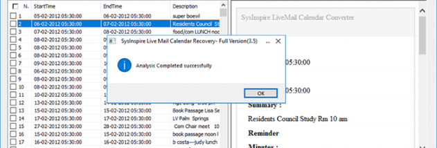 SysInspire Live Mail Calendar Recovery screenshot
