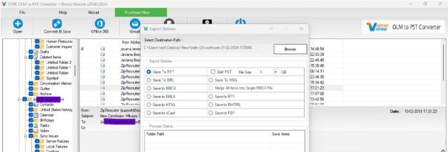 VSPL OLM to PST Converter screenshot