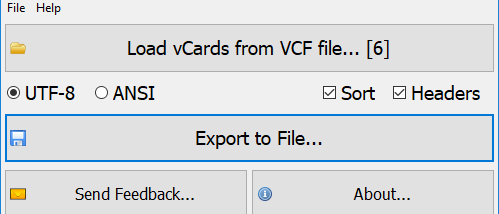 VCF to XLS Converter screenshot