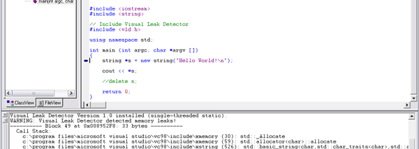 Visual Leak Detector screenshot