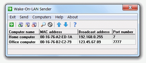 Wake-On-LAN Sender screenshot