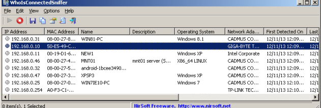 WhoIsConnectedSniffer screenshot
