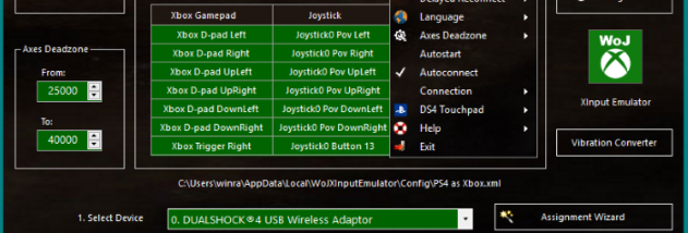 WoJ XInput Emulator screenshot