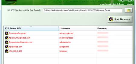 WS_FTP Password Decryptor screenshot